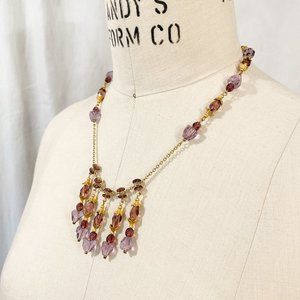 Handmade Beaded Necklace with Purple Faceted Glass Beads